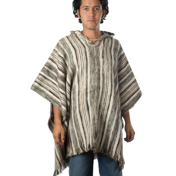 "Huayna" Stripped Poncho with hood - Pure Wool